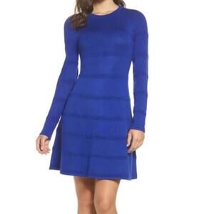 NWT Eliza J Electric Blue Fit & Flare Pullover Sweater Dress Size Large